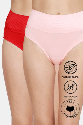 Buy Zivame Anti-Microbial High Rise Full Coverage Tummy Tucker Hipster Panty (Pack of 2) - Assorted